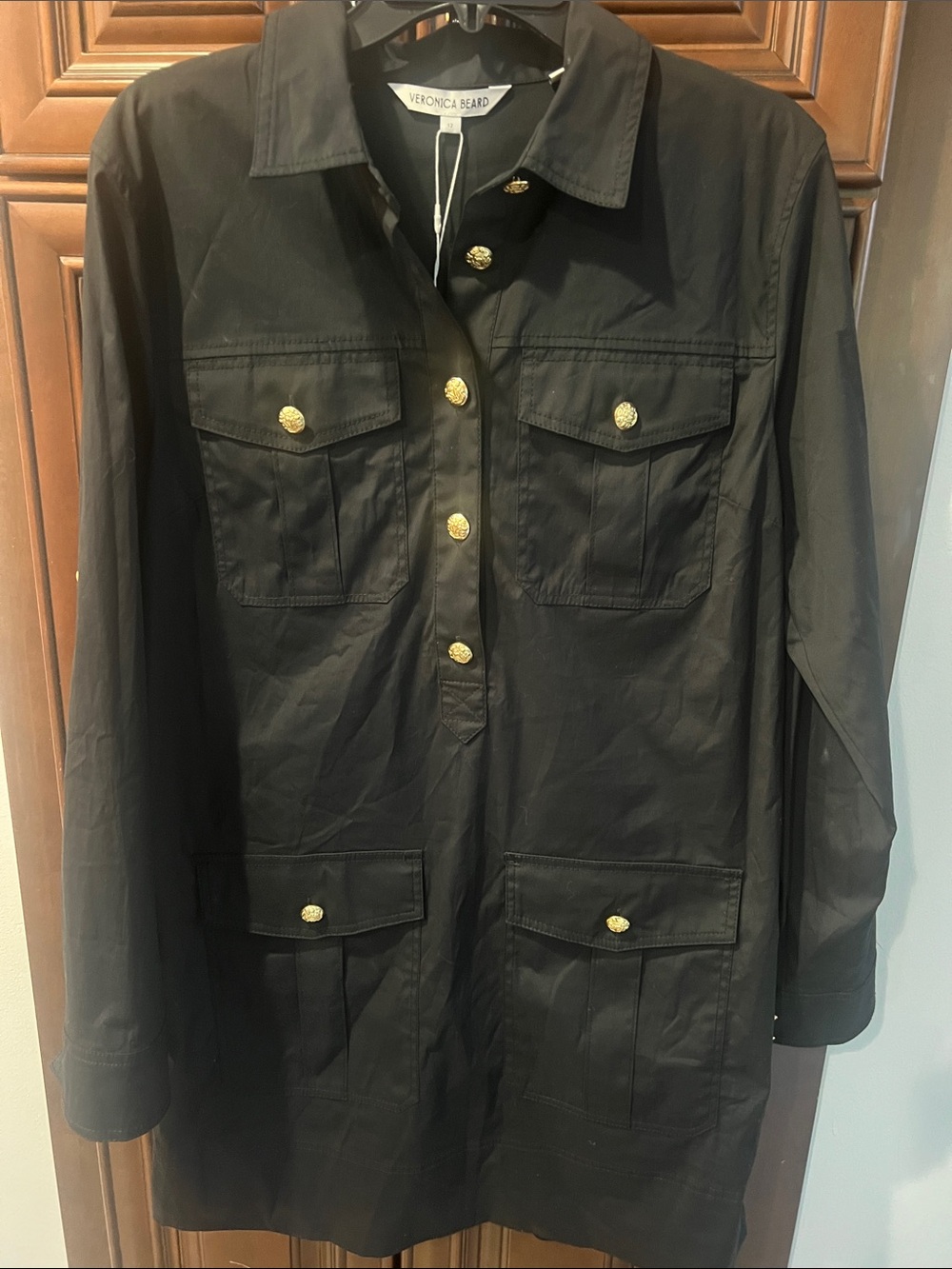 Veronica Beard Black Utility Jacket with Gold-Tone Buttons